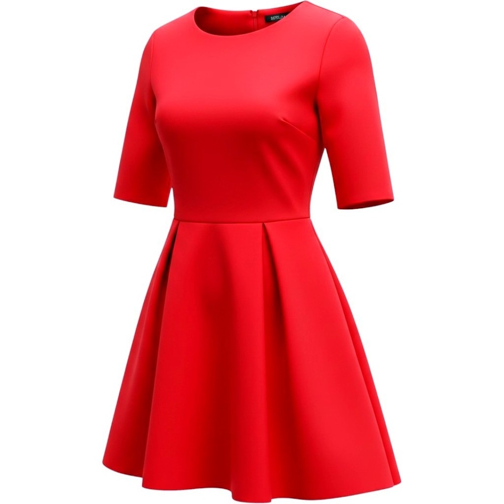 Greylin Dress Women XS Red Pleated Fit & Flare Mini Elbow Sleeve Cocktail Party